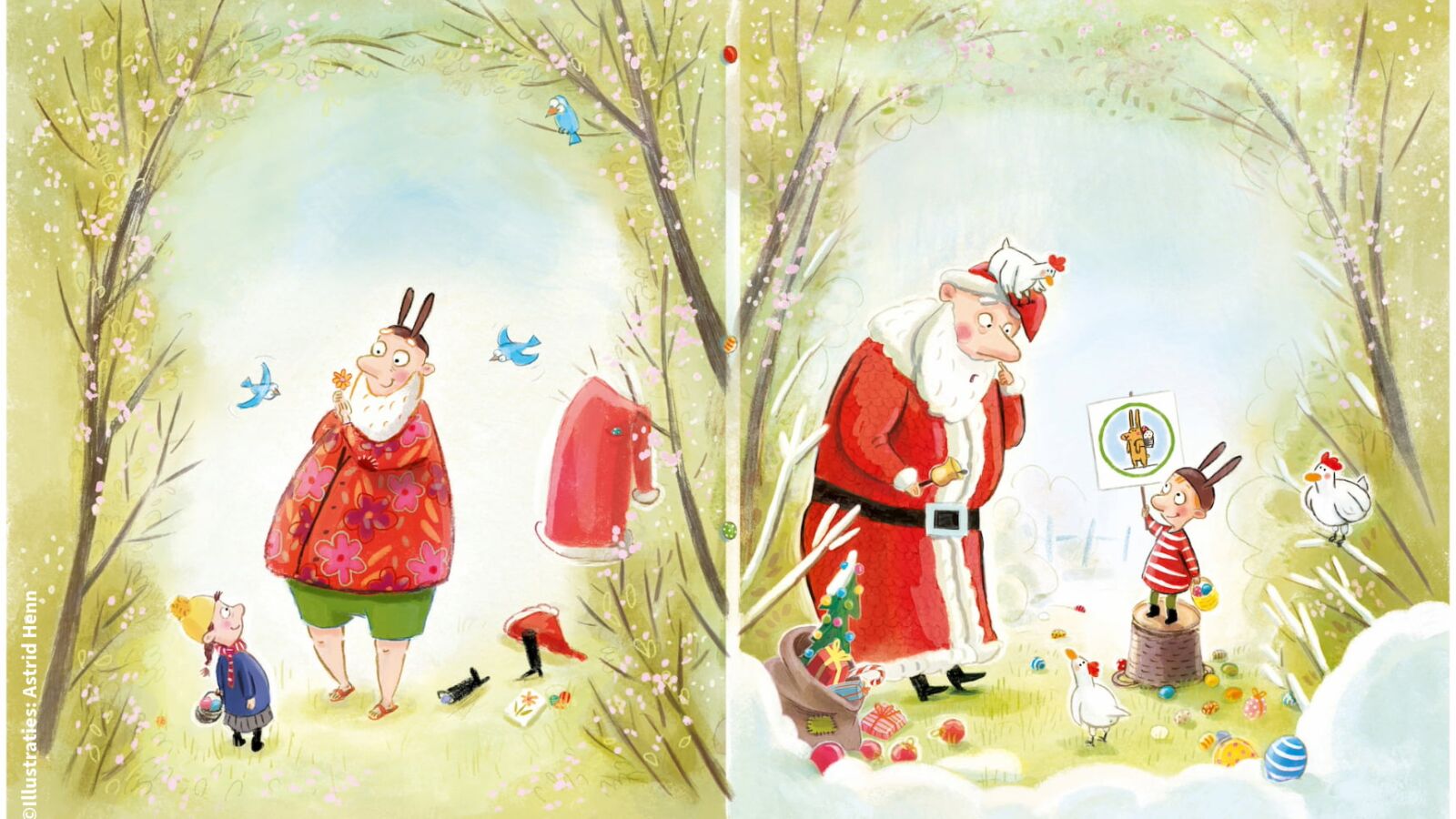 Illustratie uit het kinderboek De Kersthaas. De familievoorstelling van dit boek is gemaakt door De Grote Haay en te zien in Flint Theater Amersfoort. Credits: Astrid Henn
